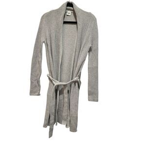 CAbi Sweater 5445 Exhale Gray Ribbed Knit Belted Tie‎ Waist Cardigan Size Small
